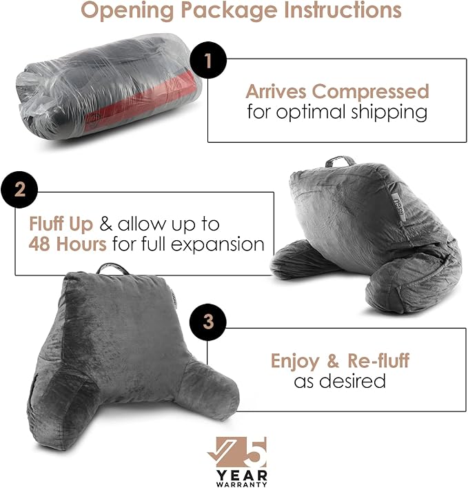 Nestl Reading Pillow for Kids, Small Bed Pillow, Back Pillow for Sitting in Bed, Memory Foam Chair Pillow, Reading & Bed Rest Pillows, Grey Back Pillow for Bed, Arm Pillow with Pockets