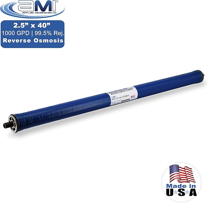 2.5x40 Reverse Osmosis Membrane Element for Tap Water | 1,000 GPD at 225 psi | 99.5% Rejection | Replacement Commercial RO Membrane | Applied Membranes USA M-T2540A