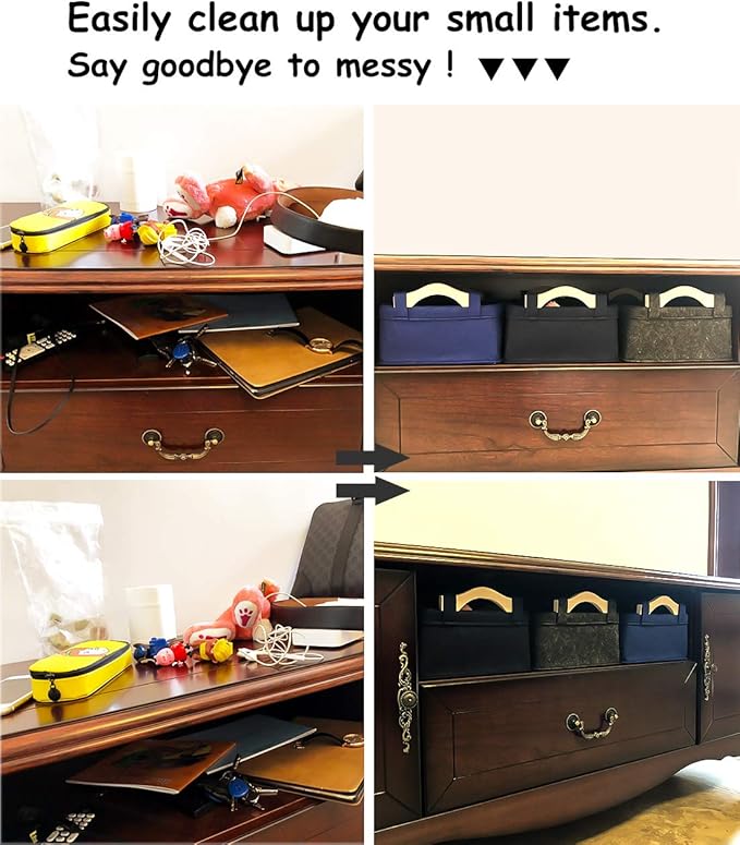 Basket Small Storage Baskets Little Basket Felt Soft Fabric Basket Storage Bins for Books Magazines Newspapers Shelves Storage Basket Collapsible Storage Basket Navy Blue Basket Storage Containers