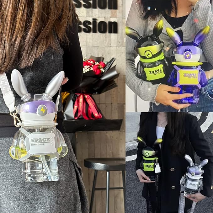 37 Oz Rabbit Water Bottle With Straw, Cool Lightning Space Rabbits Cup, Portable Outdoor Water Bottle, Suitable For Adults And Children Fitness Sports (Pink)