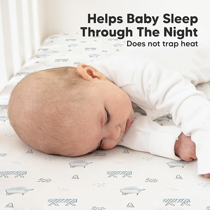 2-Pack Organic Crib Sheets for Boys, Girls - Jersey Fitted Crib Sheet, Baby Crib Sheets Neutral, Crib Mattress Sheet, Cotton Crib Sheets, Breathable Crib Sheet, Baby Mattress Sheets (Excavation)