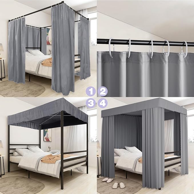 Grey Canopy Bed Curtains - 4 Corner Post Bed Curtains Canopy Full Bed Canopy Curtains for Adults Girls Bedroom Decoration(Grey, Full)