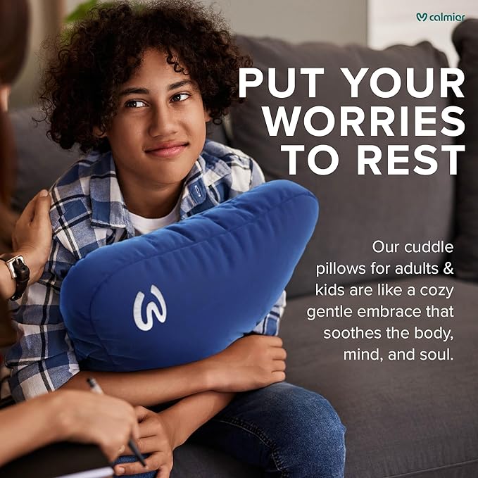 Calmier - 9 lb Sensory Weighted Pillow - Glass Bead Filled Hug Pillow - Ultra Plush Cozy Weighted Pillows for Adults and Kids - Child Sensory Pillow - Weighted Lap Pad (Blue - Minky, 9 LBS)