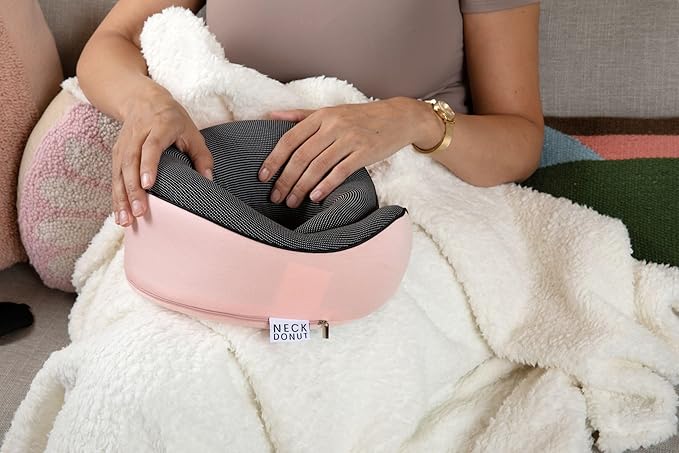Neck Pillows for Travel - Airplane Pillow – Memory Foam for Kids & Adults – Travel Neck Pillow & Airplane Travel Essentials for Sleeping Support On Flight Or Car (Pink)