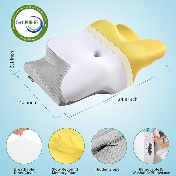 Memory Foam Pillows - Neck Support Pillow for Pain Relief, Ergonomic Cervical Pillow for Sleeping, Orthopedic Contour Bed Pillow for Side, Back & Stomach Sleepers with Pillowcase