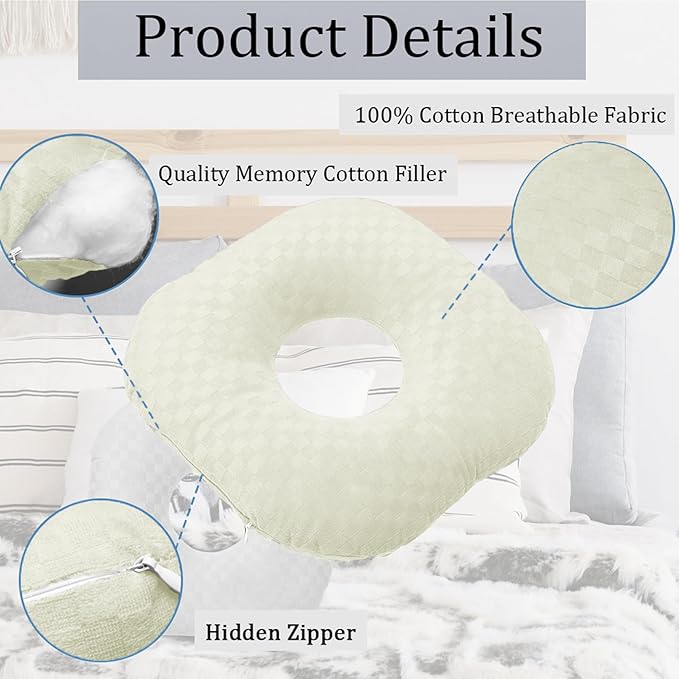 Ear Piercing Pillow for Side Sleepers, Pillow with an Ear Hole for CNH and Ear Pain Ear Inflammation Pressure Sores, O-Shaped Side Sleeping Pillow, Ear Guard Pillow (Cream)