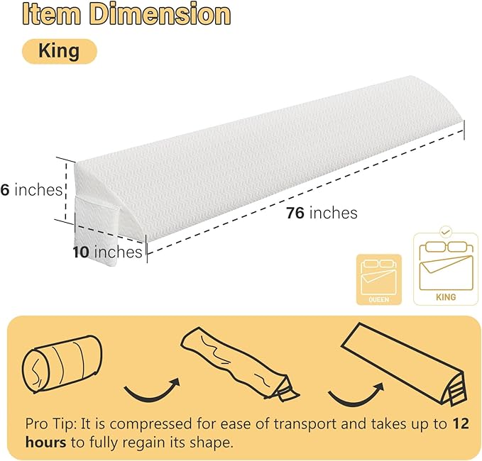 Vekkia King Bed Wedge Pillow for Headboard Gap/Mattress Gap Filler/Headboard Pillow/Bed Wedge Gap Filler,Stop Loosing Your Pillows