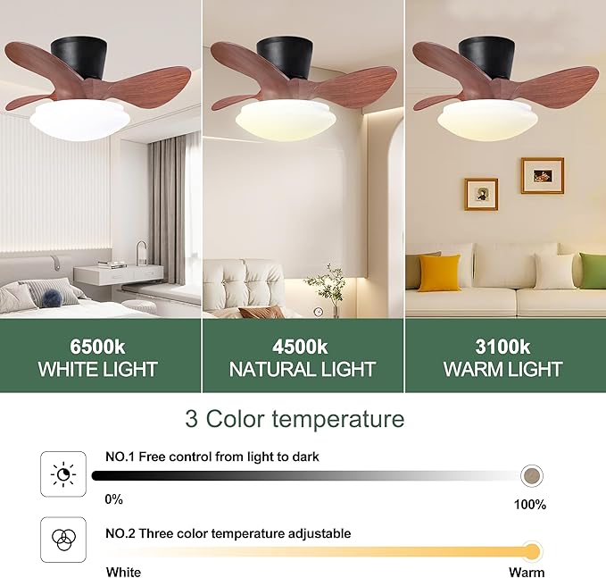 NicBex Ceiling Fan 24 Inch Ceiling Fan with Lights Ceiling Fans with 3 ABS Blades and Remote Control DC Motor Ceiling Fan with Flush Mount for Bedroom, Living Room, Walnut
