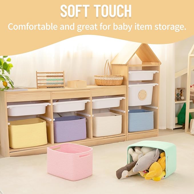 4 Pack Storage Baskets for Organizing Toys, Towels, and Clothes, Woven Basket for Shelves, Durable Nursery Cube Bins for Storage, 13''L x9''W x7.8''H, Yellow