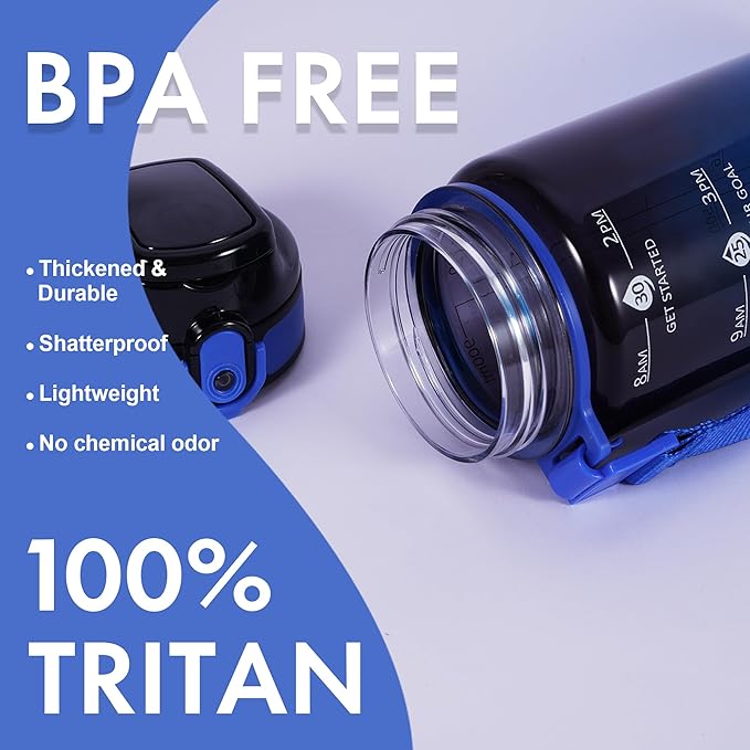32 oz Water Bottle with Detachable Straw, Clear Motivational Water Bottles with Time to Drink, Tritan & BPA Free Sports Water Jug with Time Marker, Upgraded handle design