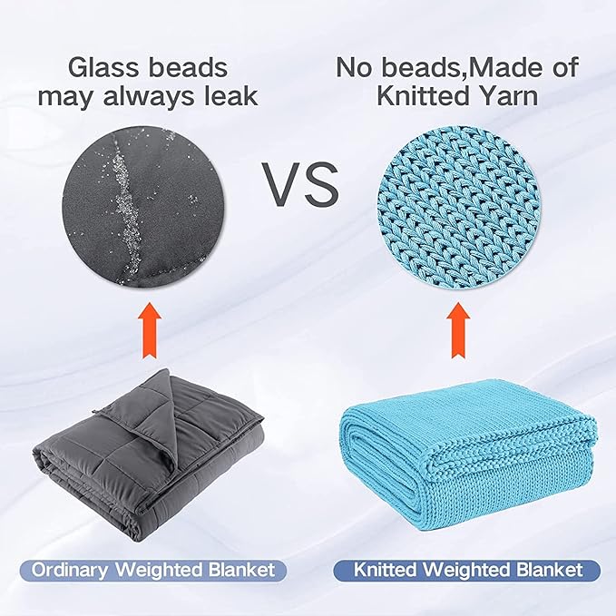 Knitted Weighted Blanket(Blue 50"x60" 10lbs),Home Décor Cooling Throw Blanket for Hot Sleepers,Hand Made Chunky Knit Heavy Blanket or Adults Use on Twin Size Bed