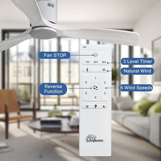 Sofucor 52" Flush Mount Ceiling Fan no Light and Remote Control, Outdoor Indoor Ceiling Fans without Light, Quiet Energy Saving with 6 Speeds, Timer, Silver