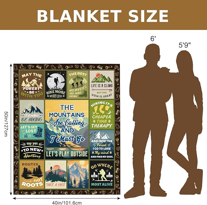 Hiking Gifts for Women, Gifts for Hikers, Hiking Gifts for Men, Hiking Gear for Women, Hiking Essentials for Women, Hiking Lovers Gifts, Hiking Blanket for Outdoor RV Travel 40x50 in