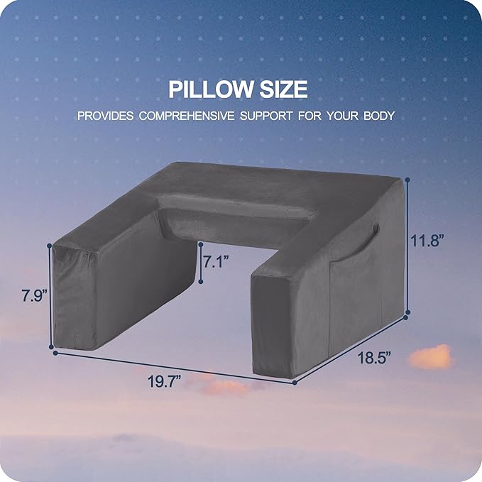 Homguava Reading Pillow Memory Lap Desk Foam Pillow for Adults Gaming Pillow Arm Rest Pillow for Reading, Crocheting, Gaming or Sitting in Bed (Grey, Medium)