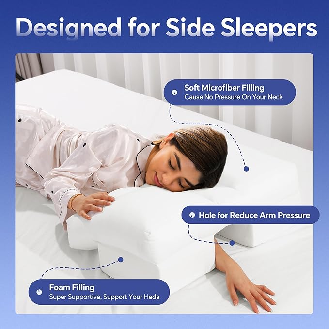 HOMBYS Firm Side Sleeper Pillow with Arm Hole, No Pressure on Arm & Neck, Reduce Neck & Shoulder Pain,Ergonomic Arm Holes Positioner Suitable for Side,Back & Stomach Sleepers, Supportive & Comfortable