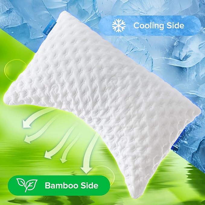 Cooling Side Sleeper Pillow for Neck and Shoulder Pain, Adjustable Shredded Memory Foam Bed Pillows for Sleeping, Ergonomic Curved Pillow with Extra Foam, Queen Size, Hypoallergenic Washable Cover