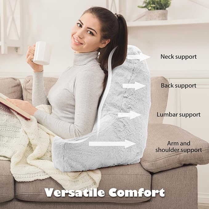 Reading Pillow Large Bed Pillow,Backrest with Arms, Back Support for Sitting Up in Bed, Couch for Lounging Bedrest,White