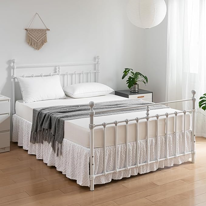 Tufted Bed Skirt Full Size, Ruffled Bed Skirt with Split Corners, Full Bed Skirt 18 Inch Drop, Boho Full Size Bed Skirt White for Ruffled Bed Skirts, Bed Skirt Full Size