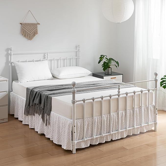 Tufted Bed Skirt King Size, Ruffled Bed Skirt with Split Corners, King Bed Skirt 18 Inch Drop, Boho King Size Bed Skirt White for Ruffled Bed Skirts, Bed Skirt King Size