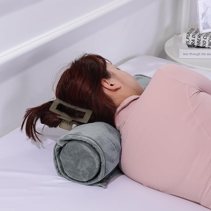 HOMBYS Adjustable Neck Roll Pillow Memory Foam Pillow Support for Sleeping, Adjustable Thickness Cylinder Bolster Pillow with Removable Washable Cover, Ergonomically for Neck, Leg, Back & Yoga