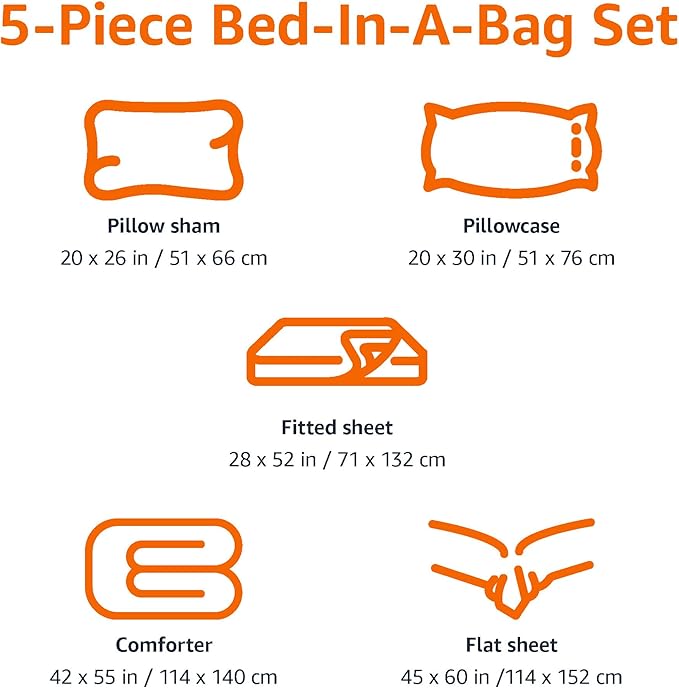 Amazon Basics 5 Piece Microfiber Kid's Bed-in-a-Bag Bedding Set, Toddler, Blue, Solid