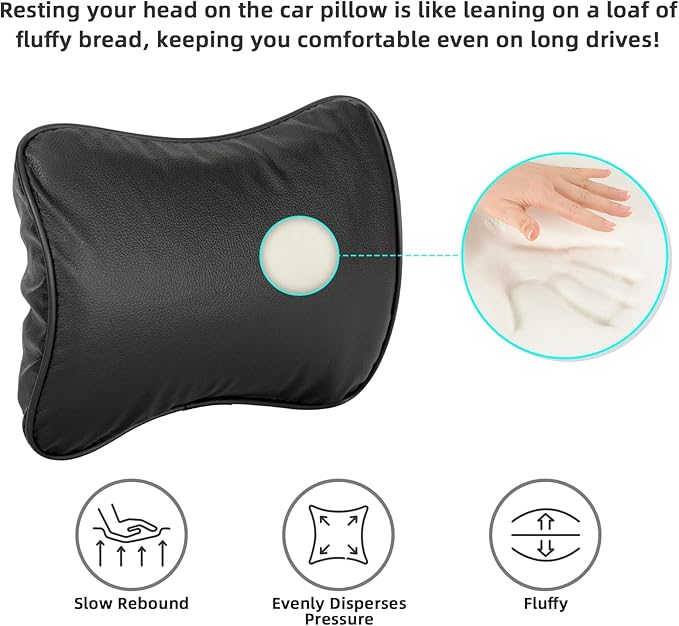 Car Neck Pillow, Car Headrest Pillow for Driving with 2.2" Rear View Blind Spot Mirrors, Memory Foam Car Pillow for Cervical Support, Vehicle Headrest Pillow for Car Seat, Black