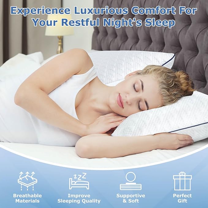 Cooling Bed Pillows Standard Size Set of 2 for Sleeping, Adjustable Shredded Memory Foam Pillows for Side Back Stomach Sleepers - Luxury Gel Pillows hotel pillows with Washable Removable Cover