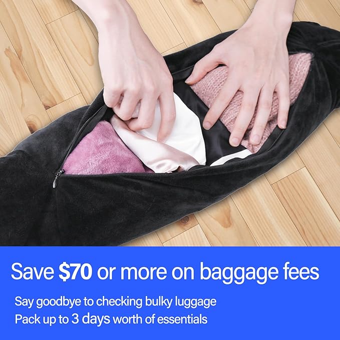 Travel Pillow You Stuff with Clothes, Stuffable Travel Pillow Transforms Into Extra Luggage Without Excess Fees, Stuffable Neck Pillow Fits 3+ Days of Travel Essentials with Pocket