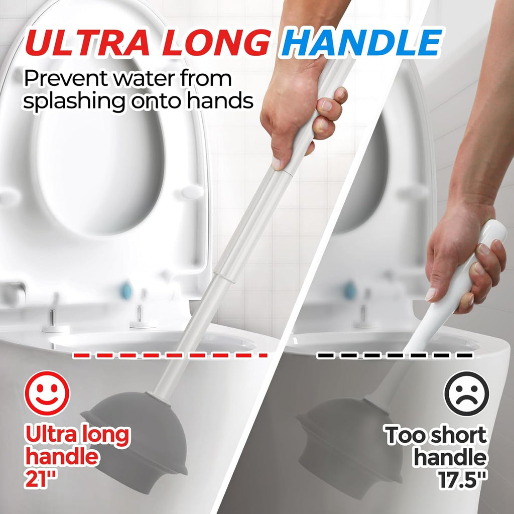 2Pack 2 in 1 Toilet Brush and Plunger Set, Extended Handle Plunger，Toilet Bowl Brush Plunger Set,Bathroom Cleaning Tools ，Toilet Brush Plunger Combo，Cleaning Supplies（Cream Grey）