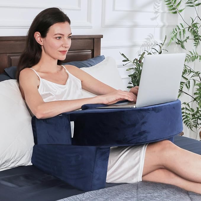 Weighted Idea Reading Pillow for Gaming, Extra Large Arm Rest Pillow for Adult，Lap Desk Pillow Gaming Pillow with 2 Side Pockets for Gaming, Reading, Working Sitting in Bed Floor Sofa (Blue)