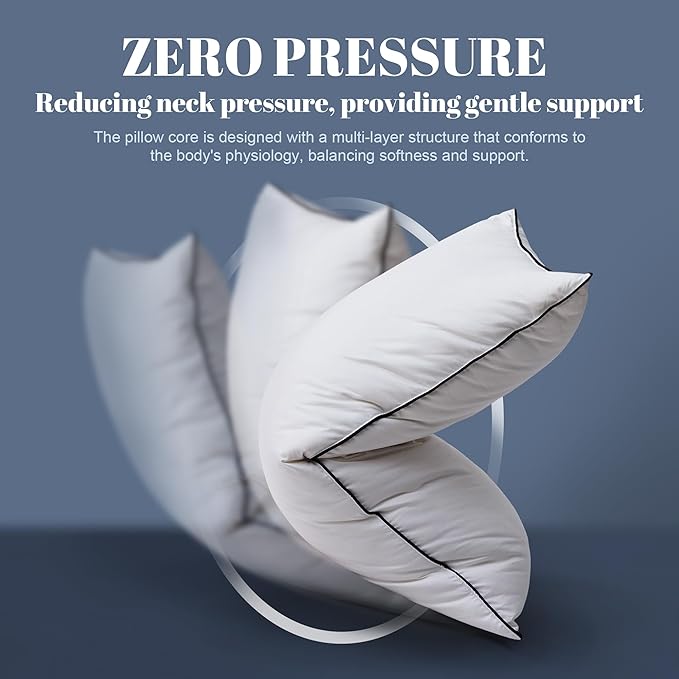 Goose Down Pillows Standard Size Set of 2, Luxury Hotel Collection Bed Pillow 2 Pack, Airyfil™ Powered Fillings & Feather Pillow，Soft Fluffy for Side, Back, Stomach Sleepers 20"x26"