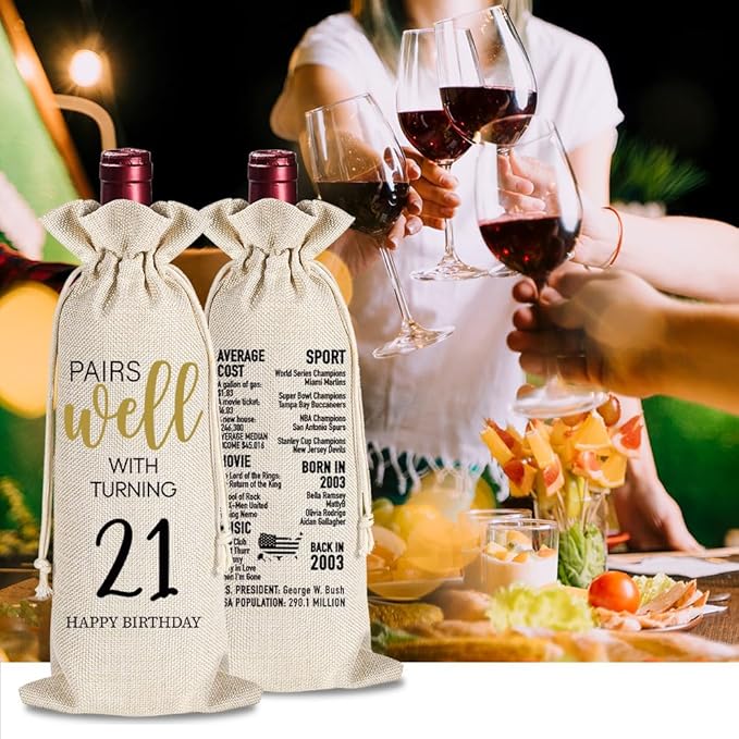 21st Birthday Wine Bag Gifts for Her, Cool 21st Birthday Gifts, 21st Birthday Gift Ideas for Women Men, 21 Years Old Birthday Party Decoration Wine Bag Gifts, 2003 Wine Bag
