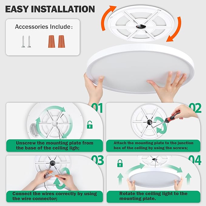 SunRider 4-Pack 16 Inch LED Flush Mount Ceiling Light, 3200LM, 5000K Daylight White, 32W Dimmable Modern Round Flat Ceiling Lights for Living Room