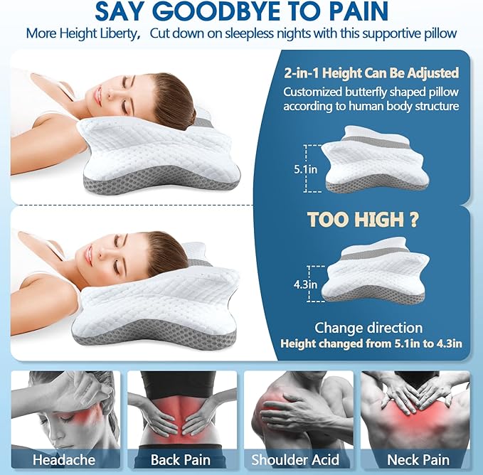Pain Relief Cervical Pillow for Neck and Shoulder Support,Hollow Design Cervical Memory Foam Pillows, Orthopedic Ergonomic Neck Pillow,Contour Bed Pillow for Side,Back,Stomach Sleeper…