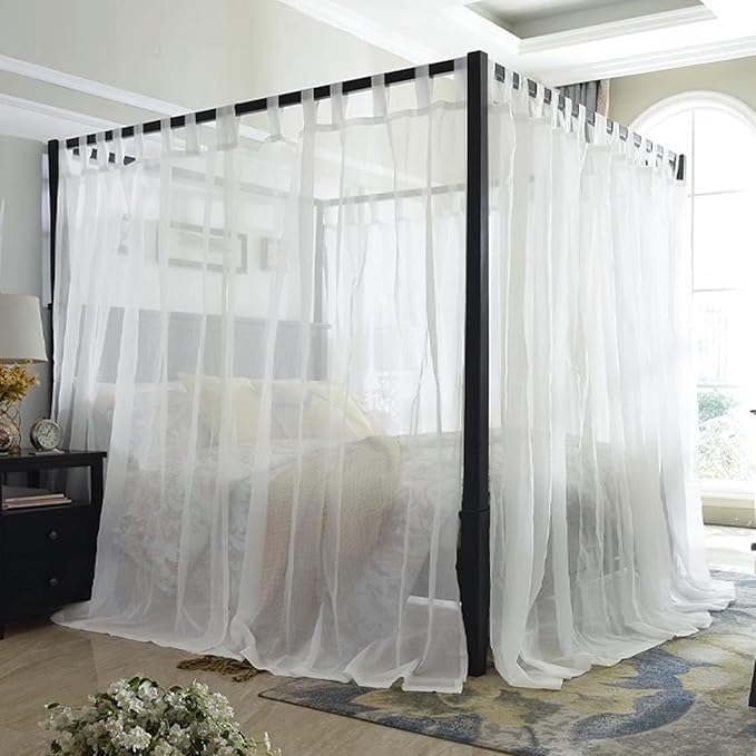 AIKASY Princess Canopy Bed Curtain with Top and Self-Adhesive Tie Straps, Creating a Romantic Atmosphere in The Room