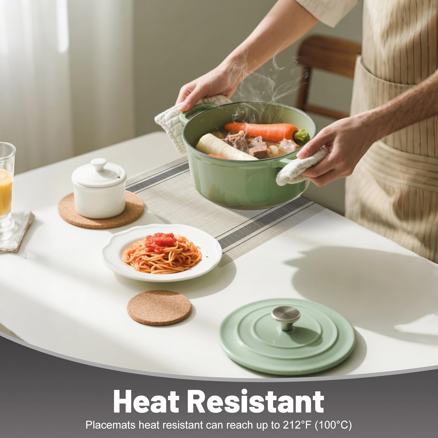 Placemats Set of 12，Non-Slip PVC Weave Table Mats Easy to Clean，Heat Resistant Place Mats for Kitchen Dining Table Decoration Indoor Outdoor，Khaki Gray