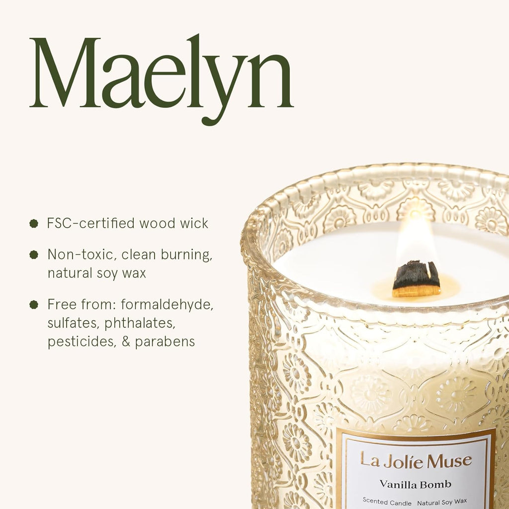 LA JOLIE MUSE Fall Candle | Vanilla Bomb Candle –Vanilla, Lemon Zest & Patchouli |19 oz Large Wooden Wick | Natural Soy Wax | 90 Hours Clean Burn | Gift-Ready for Autumn Hosting | Seasonal Home Décor