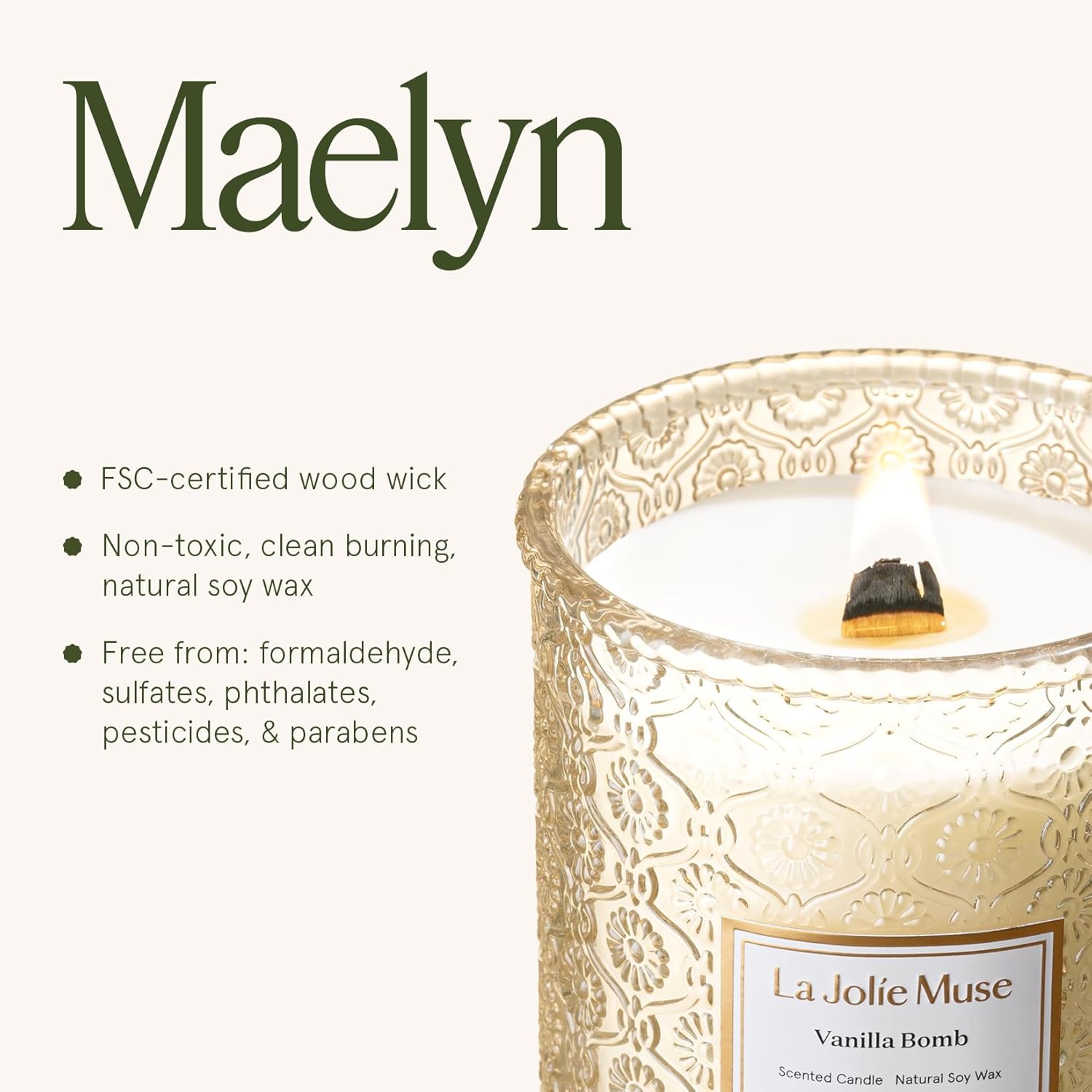 LA JOLIE MUSE Fall Candle | Vanilla Bomb Candle –Vanilla, Lemon Zest & Patchouli |19 oz Large Wooden Wick | Natural Soy Wax | 90 Hours Clean Burn | Gift-Ready for Autumn Hosting | Seasonal Home Décor