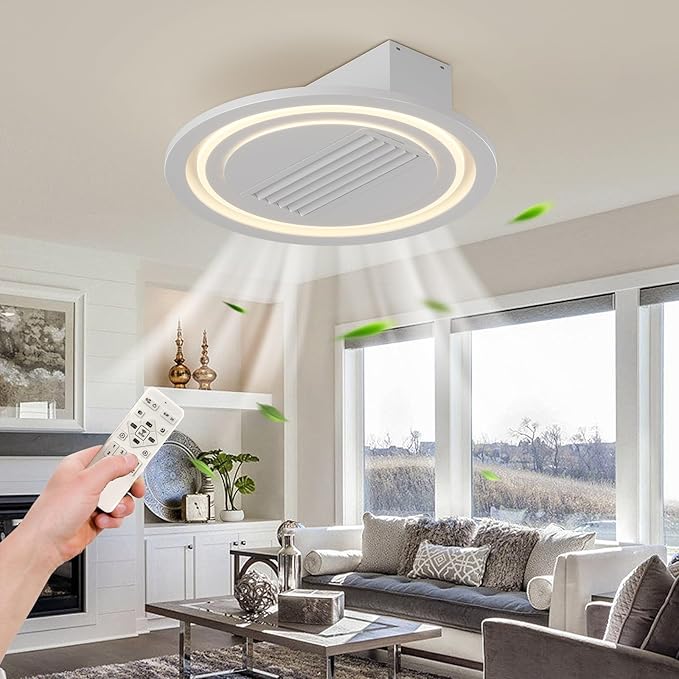 NicBex Ceiling Fan 22 Inch Modern Ceiling Fans with Lights Bladeless Ceiling Fan with Remote Control Ceiling Fans with Reversible Motor for Bedroom, Living Room, White