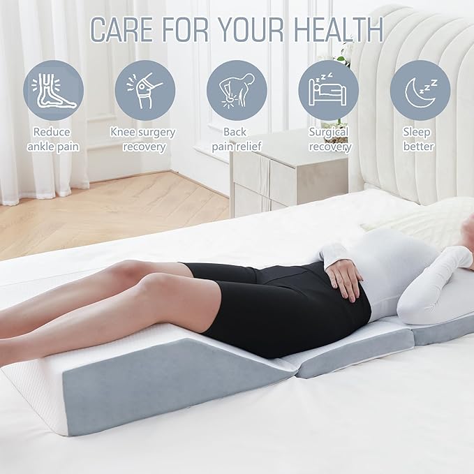 Leg Elevation Pillows for Sleeping, 6&8 Inch Adjustable Memory Foam Wedge Pillow for Legs, Knee Wedge Pillow for After Surgery, Swelling, Back Pain and Circulation