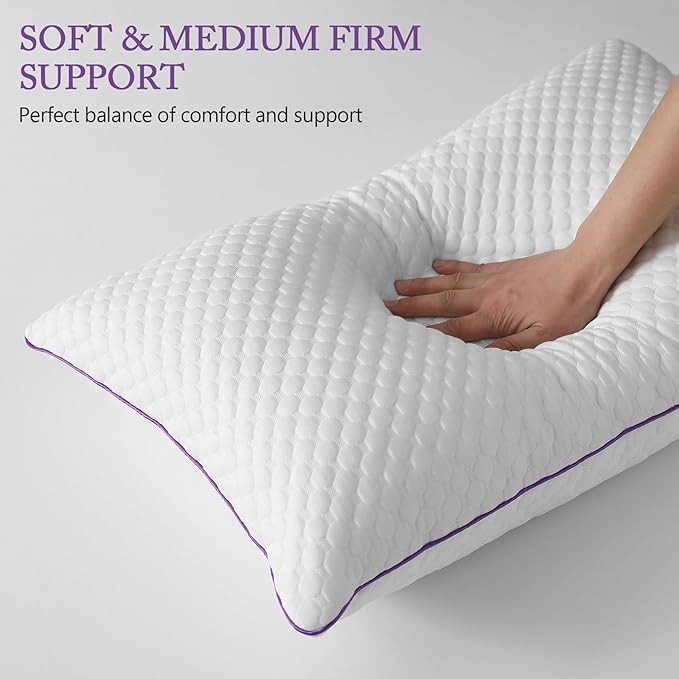 BPC Cooling Pillows Queen Size Set of 2 - Adjustable Shredded Memory Foam Pillow with Removable Cover Medium Firm Pillow for Side Stomach and Back Sleepers, CertiPUR-US