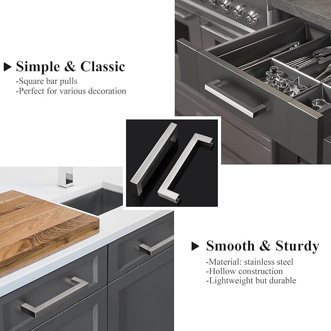 Probrico 4 Inch Satin Nickel Cabinet Pulls Stainless Steel, 10 Pack Door Cabinet Handles,Drawer Dresser Pull Knobs Kitchen Furniture Hardware for Cupboard Wardrobe,Total Lenght:4-1/2 Inch (114mm)