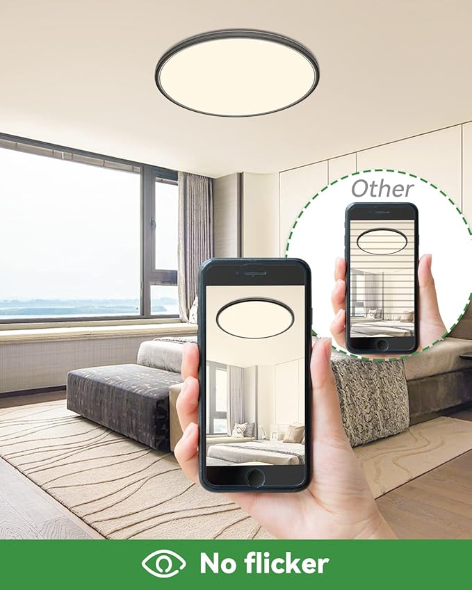 1PACK Flush Mount LED Ceiling Light Fixture Black, 15.8Inch 36Watt, Dimmable & 3000K-4500K-6000K 3 Color Selectable Ceiling Lamp 4000LM Low Profile Ceiling Light for Kitchen Bedroom Hallway Porch