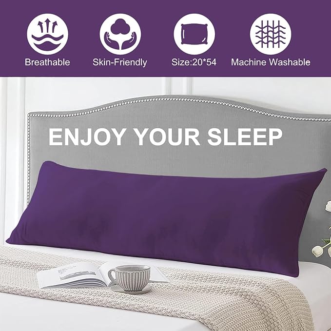 DOWNCOOL Large Body Pillow Insert- Breathable Full Body Pillow for Side Sleeper - Soft Long Bed Pillow for Adults - 20 x 54 inch (Purple)