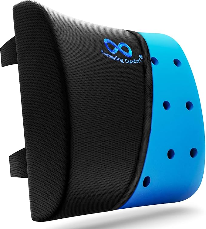 Everlasting Comfort Lumbar Support Pillow for Office Chair - Gel Infused Back Cushion for Chair, Car, Couch - Lumbar Pillow Promotes Better Posture, Back Pain Relief - Ideal for Gaming and Desk Chairs