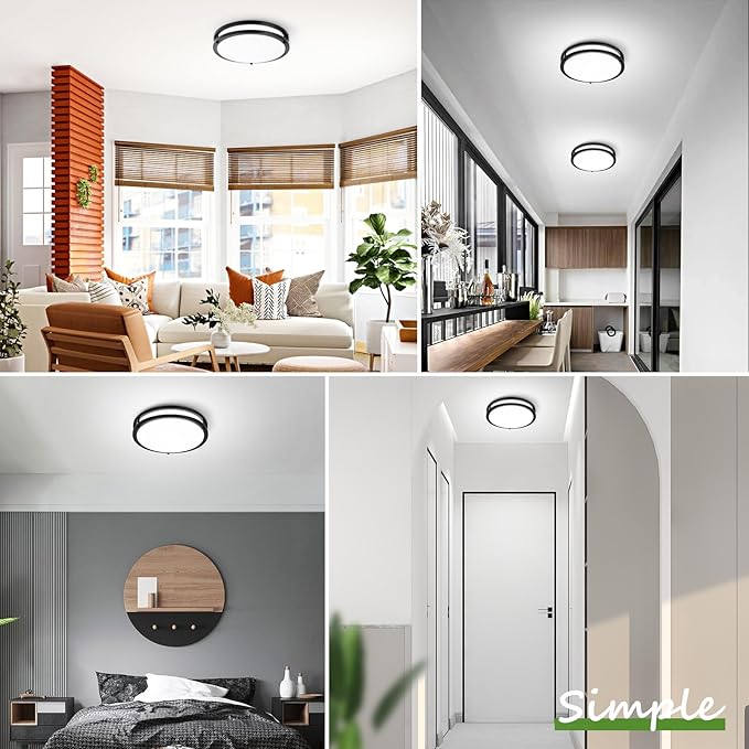 18'' 50W Flush Mount Ceiling Light, Black Dimmable LED Ceiling Lights Fixtures with 5CCT (2700K/3000K/3500K/4000K/5000K Adjustable), 5600 Lumens Ceiling Lighting for Kitchen Hallway Stairwell, 2-Pack