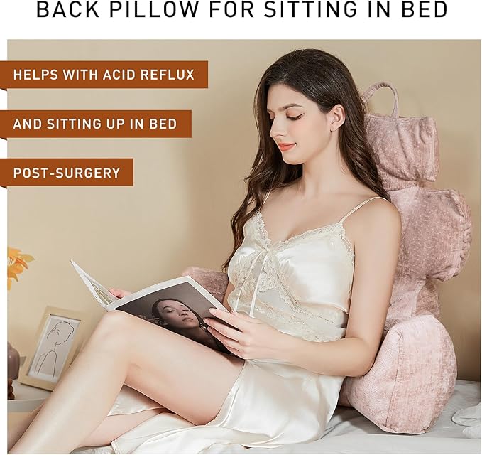 Reading Pillow with Shredded Memory Foam, Large Adult Backrest with Arms, Back Support for Sitting Up in Bed with Washable Cover (Sit up Pillow)
