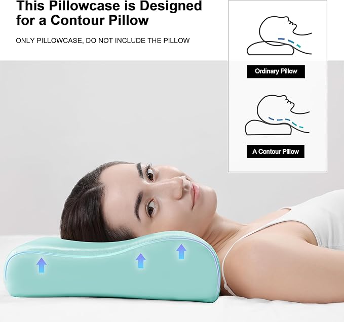 HOMBYS Satin Pillow Case for Contoured Support Pillow (DO NOT Include Pillow) -Zippered Pillow Cover for Neck Pillow for Cervical 1 Pack-Silky, Smooth and Breathable, Standard