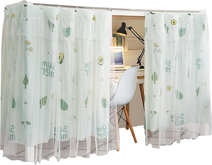 Beautiful Gauze Bunk Bed Curtains Drapes with Lace Privacy Bed Canopy for Bottom, 2 Panels, Avocado