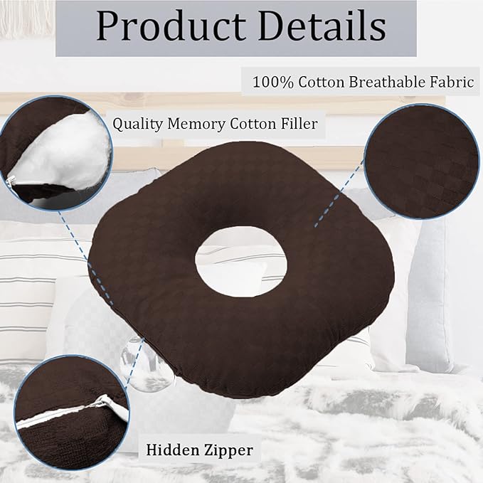 Ear Piercing Pillow for Side Sleepers, Pillow with an Ear Hole for CNH and Ear Pain Ear Inflammation Pressure Sores, O-Shaped Side Sleeping Pillow, Ear Guard Pillow(Dark Brown)